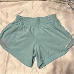 Lululemon Hotty Hot lined 4inch shorts, size 4 Tall. Color light blue